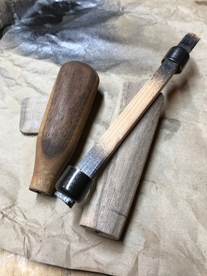 The drawk knife tool walnut handles and ferrules painted black