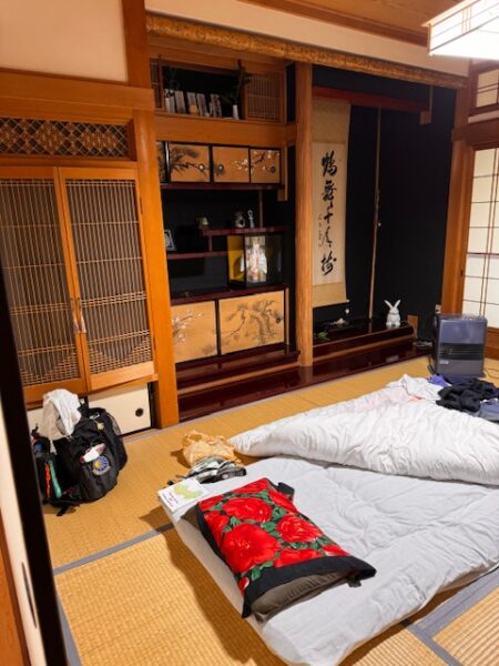 An inviting sleeping pallet in a Kochi farmhouse.