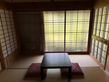 Serene scene of room at minshuku at temple 35.