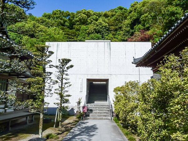 Completely and newly built main hall at renovated temple grounds at temple.