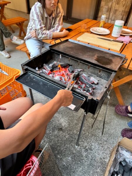 Preparation of grill fire for barbecue.