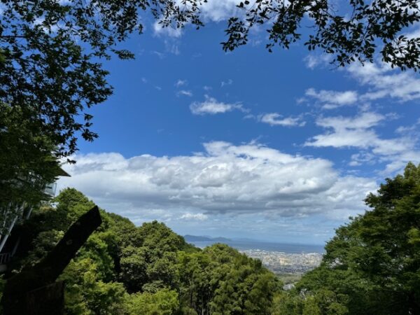 Blue skies brighten the pilgrimage path.