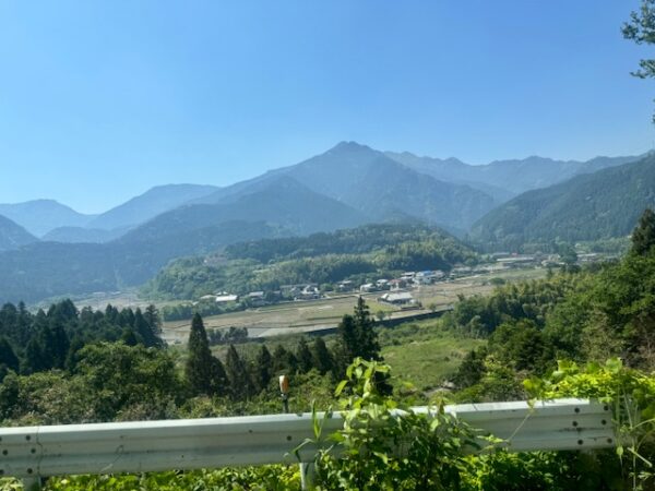 View of mountain pass from a bus.