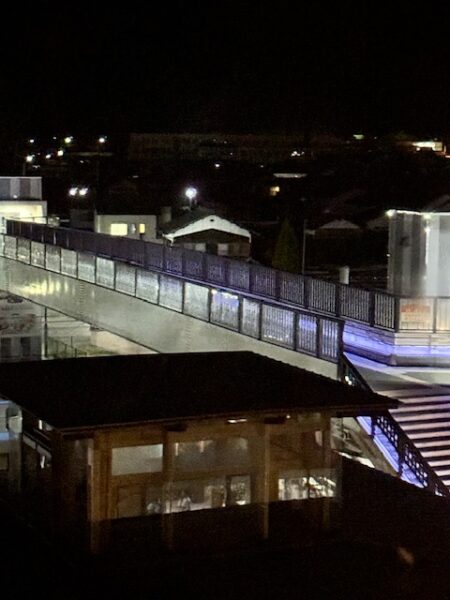 Over pass near the train museum at night in Saijo city.