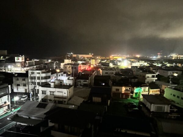 A night view over Takamatsu in Japan before walking to Unpen-ji temple.