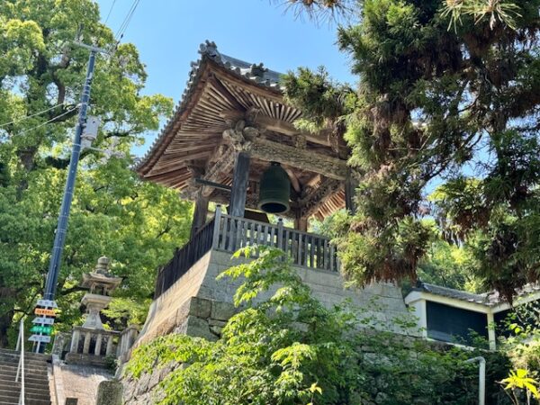 Bell tower at renovated temple on Shikoku pilgrimage trail.