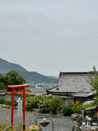 Red torii gate at Temple dedicated to Kukai.