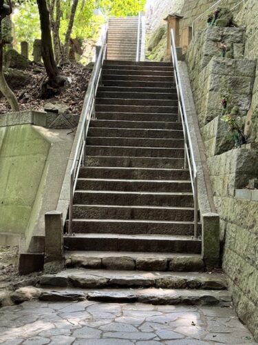 More steps leading up further at Iyadani-ji on Shikoku pilgrimage.