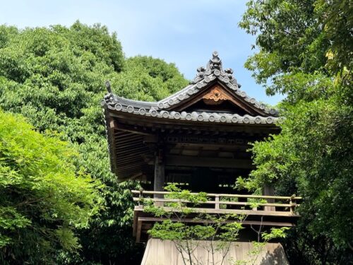 Skirted bell tower at Iyadani-ji on Shikoku pilgrimage.