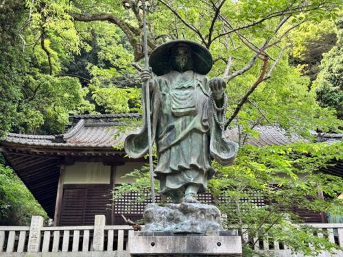 Statue of Kukai at Iyadani-ji on Shikoku pilgrimage.