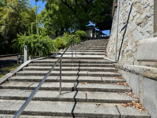 Stone steps leading to the temple grounds are part of the path to peace.