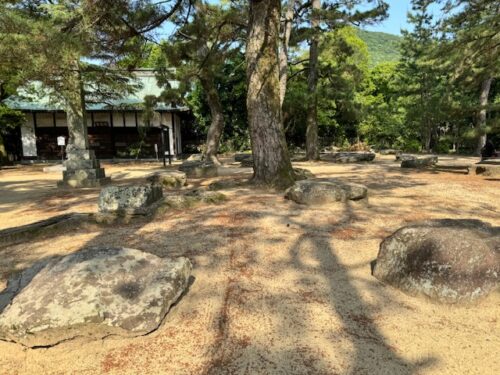 Foundations stones near the 7-storied pagoda at temple 80, Kagawa.