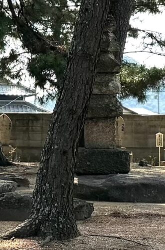 Foundation stone of the 7-storied pagoda at temple 80 in Kagawa, Japan.