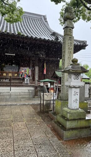 Rain falling in front of the main hall at temple 83.