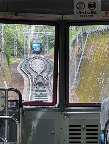 View from the window of the cable car to temple 85, Kagawa, Japan.