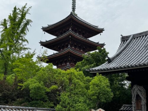 Pagoda at temple 86 in a jungle like setting.