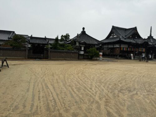 The rain and overcast sky create a mellow mood at temple 87 on Shikoku pilgrimage.