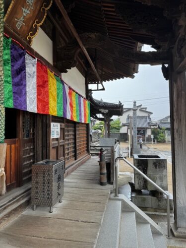 The rain and overcast sky create a mellow mood at the main hall at temple 87 on Shikoku pilgrimage.2