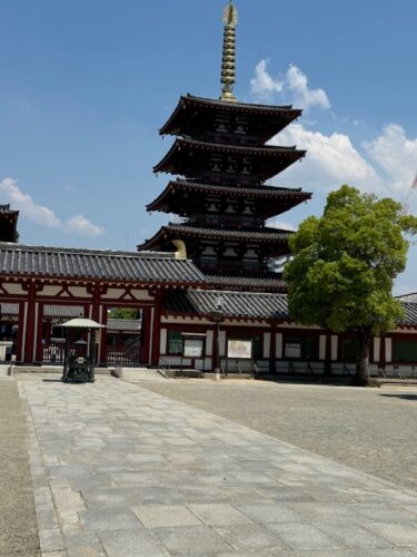 Five-storied pagoda at Shitenno-ji temple in Osaka, Japan.