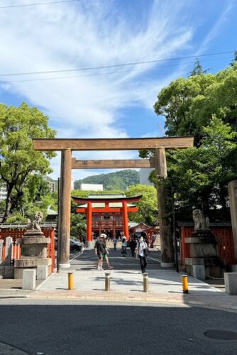 Ikuta shrine torii in Kobe, Japan.