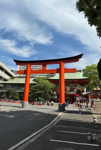 Ikuta shrine red torii in Kobe, Japan.