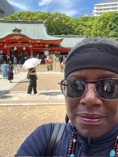 Long view of Kondon or main hall at Ikuta shrine in Kobe, Japan.