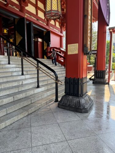 Front of Main hall with pillar detail at Senso-ji temple in Tokyo.2