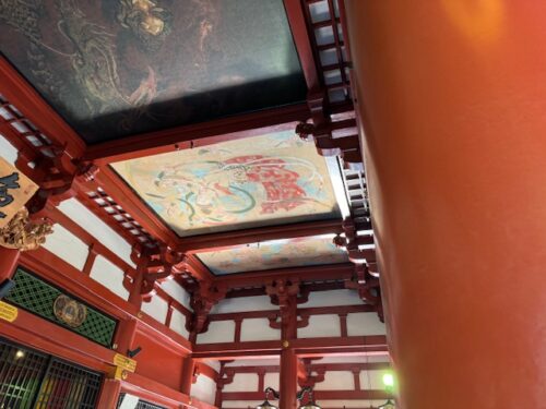 Ceiling painting at main hall in Senso-ji temple in Tokyo.