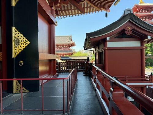 View from veranda of main hall at Senso-ji temple in Tokyo.