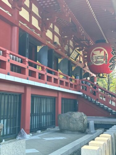 Side porch at main hall at Senso-ji temple in Tokyo.