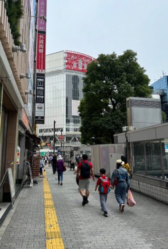 Shibuya ward in Tokyo people and buildings on a busy street.2