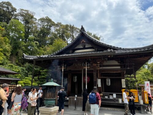 Memorial hall near amulet office at Kinkaku-ji temple in Kyoto. Japan.