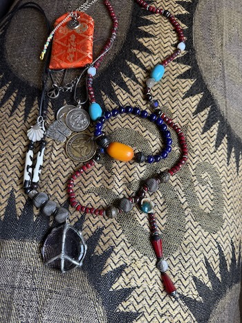 Spiritual jewelry worn on pilgrimage path to Koyasan.