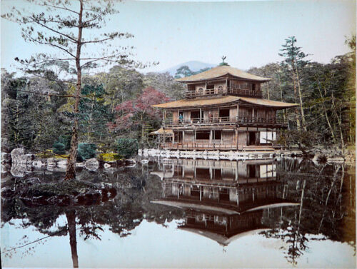 Painted photograph of Golden Pavilion in Kyoto, Japan.