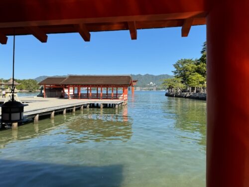 View to sea from Itsukushima Shrine at Miyajima.